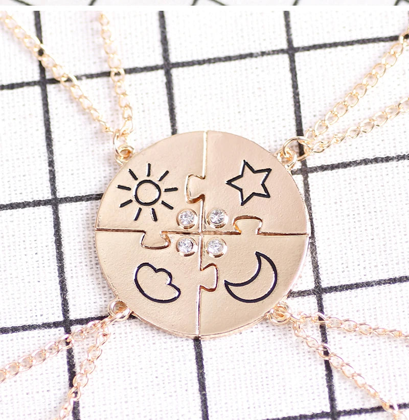 3pcs Best Friend Zircon Sun Star Moon Pendant Necklace Friendship Choker Chain 2025 Fashion Jewelry Accessories Gift