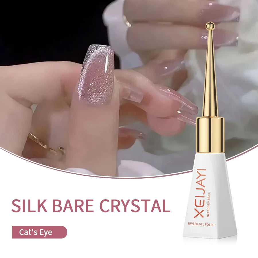 1pc 10ml Silk Nude Crystal Cat Eye Gel Polish Magnetic Nail Polish Holographic Pink Cat Eye Gel Nail Polish Gel Gel Varnish
