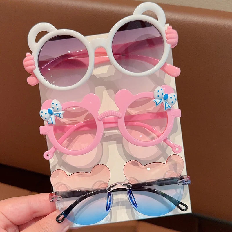 2/3Pcs Boy Girl Cute Bear Frame Bowknot Kids Children Fashion Glasses Eyewear