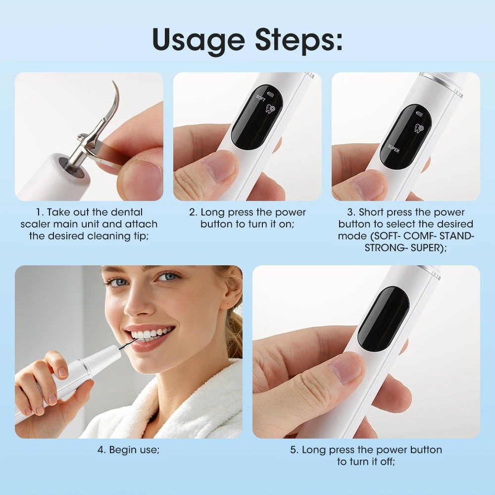 Electric Ultrasonic Dental Scaler 5 Modes Calculus Oral Tartar Remover Tooth Stain Cleaner Teeth Whitening Oral Care