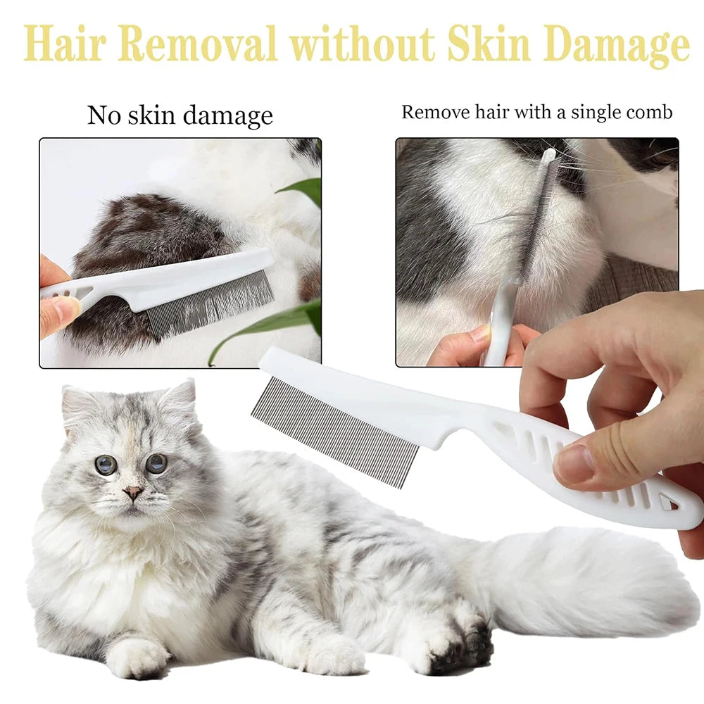 1Pcs Pet Flea Comb Cat/Dog Beauty Comb Stainless Steel Portable Pet Specific Dense Tooth Hair Removal Massage Cleaning Supplies
