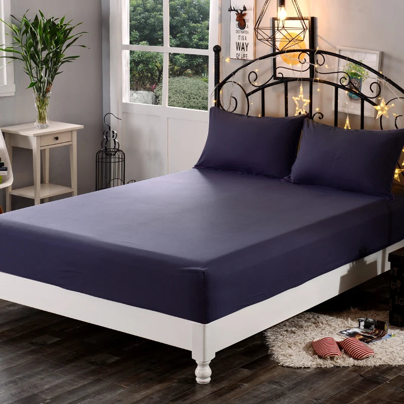 1Pc High Quality 100% Polyester Solid Color Fitted Sheet Mattress Cover Four Corners With  Elastic Band Bed Sheets