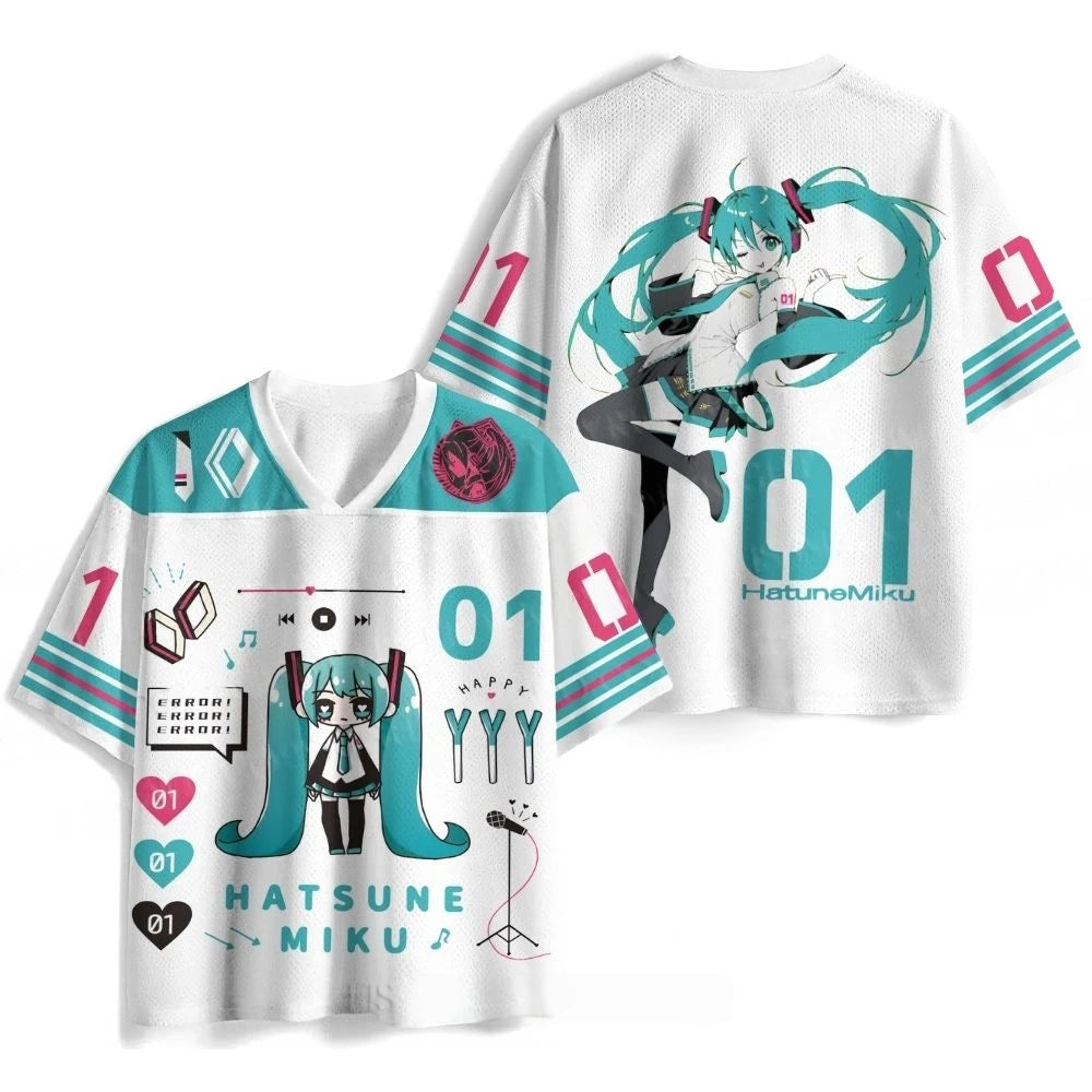 Summer New  Virtual Idol Hatsune Miku Sports Jersey Short Sleeve Kids/Adult Kawaii Role Play Breathable Quick Drying T-shirt Top