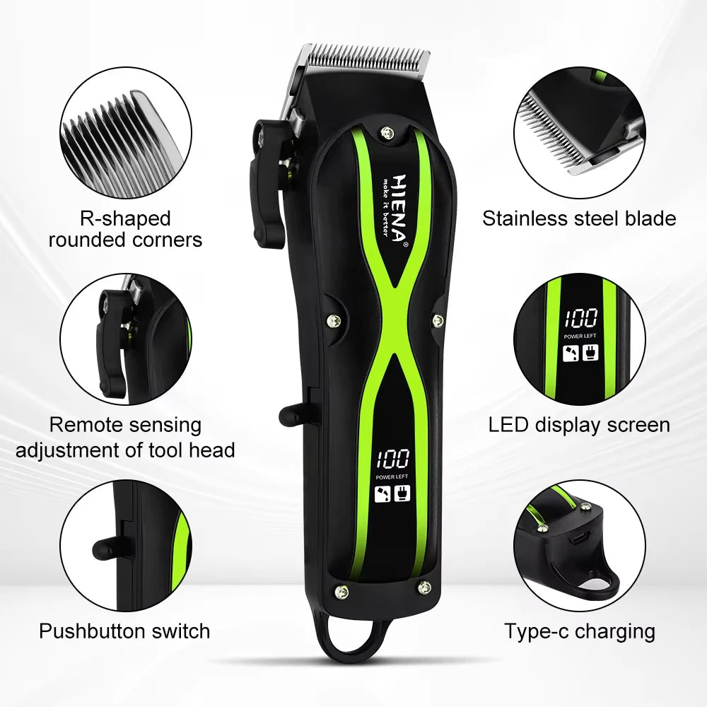 HIENA Electric Hair Clipper Set Portable Cordless Beard Trimmer Rechargeable Powerful Hair Cutting Machine Men's Hair Cutters