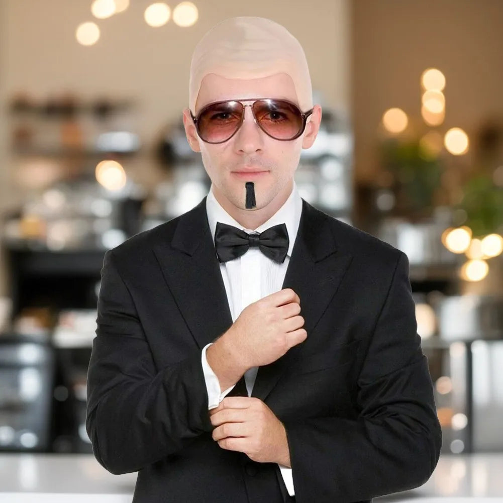 Cosplay Costume Accessory Set With Nude Latex Bald Cap/Sunglasses/Black Souls Patch Funny Singers Rapper Fancys Dress For Adults