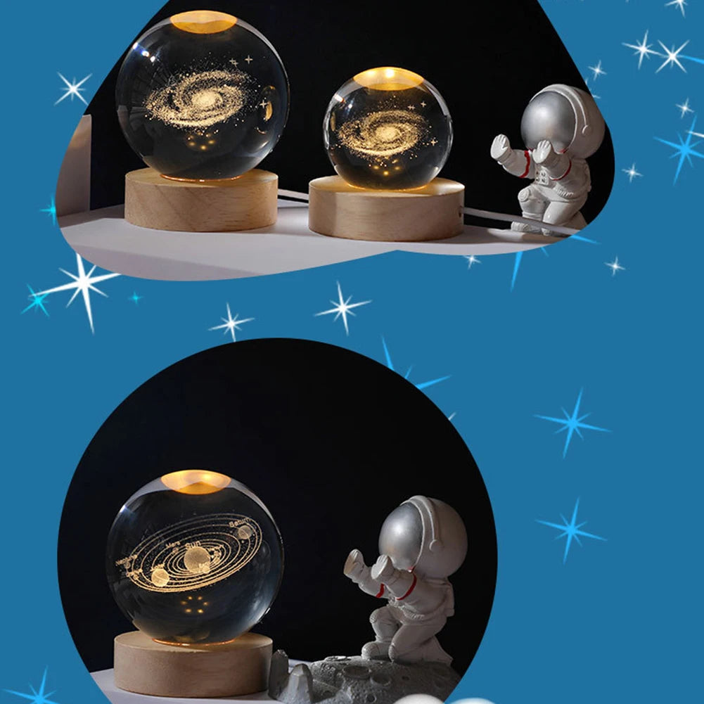 Crystal Ball Night Lights Glowing Planet Galaxy Astronaut 3D Moon Table Lamp USB Atmosphere Lamp Tabletop Decorations Kid Gifts