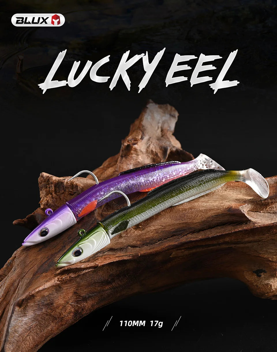 BLUX Happy Sandeel 11cm 17g Soft Live Eel Fishing Lure Paddle Tail Jig Head Hook Vinyls Vibration Artificial Bait Saltwater Gear