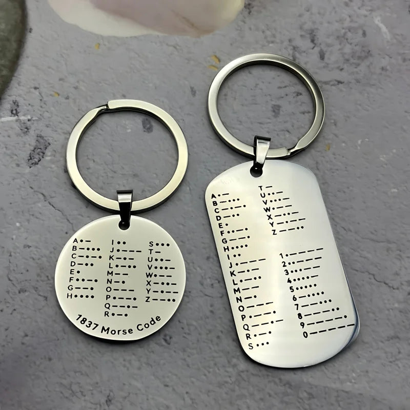 Morse Code Keychain, Double-Sided Alphanumeric Educational Tool, Stainless Steel Car Accessory, Unisex Gift for Radio Amateurs