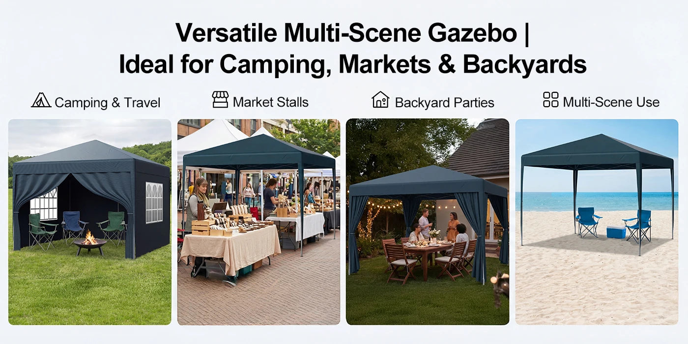 LOEFME 3x3M Pop Up Gazebo Waterproof Windproof Portable Outdoor Canopy Sun Shelter Removable 4 Sides Cloths Garden Camping Tent