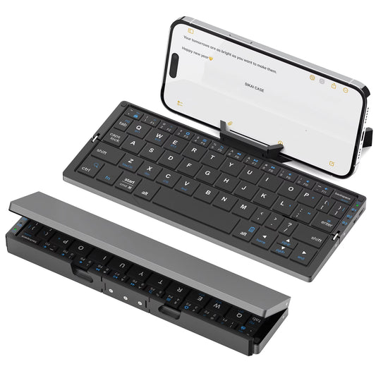 Foldable Bluetooth Keyboard with Magnetic Stand Portable Wireless Keyboard for iPad iPhone Samsung Tablet Rechargeable