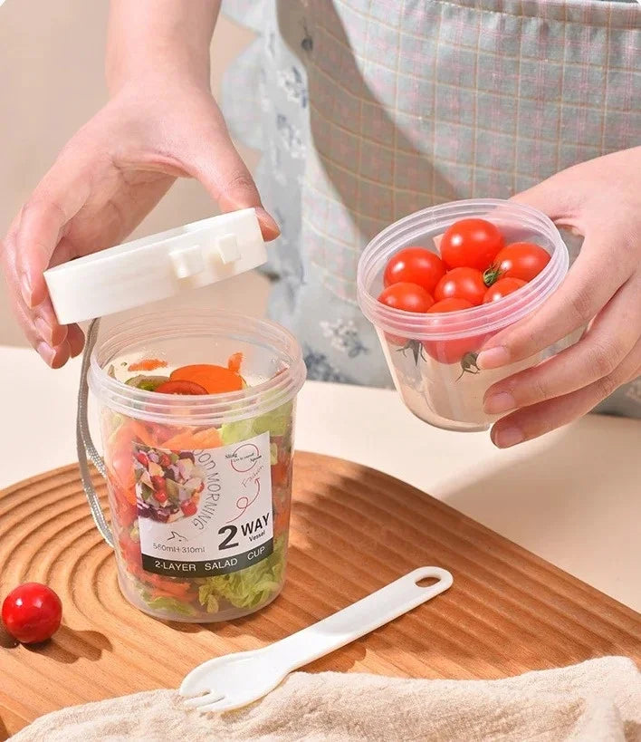 Portable Salad Cup Breakfast Cup Food Stratification Yogurt Cereal Oatmeal Snacks Parfait Containers Fruit Box Cup With Lid Fork