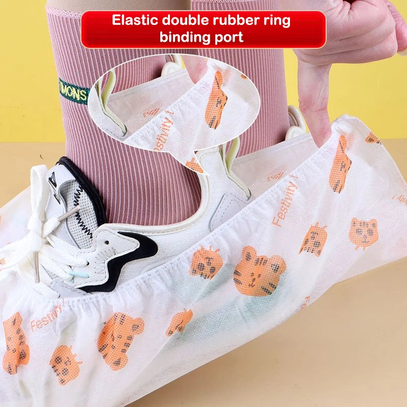 50 PCS Disposable Thickened Cartoon Shoe Covers,Home Indoor Non-slip Anti-dirty Foot Cover, Breathable Foot Covers For Shoes