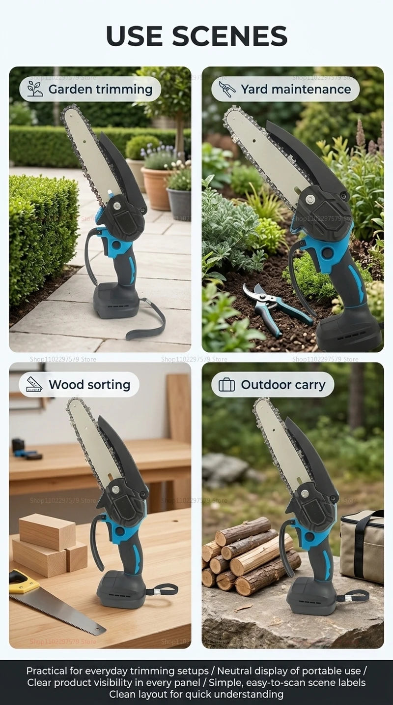 6Inch Cordless Electric Chainsaw Rechargeable No Battery Lightweight Power Tool for Woodcutting Gardening Makita 18V Compatible