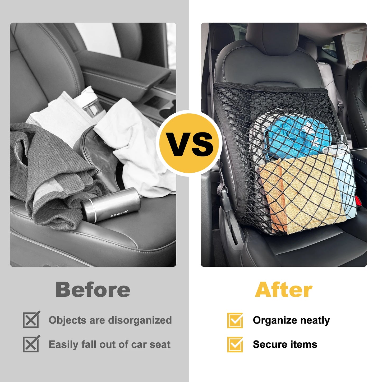 Car Seat Net  Elastic Double Layer Storage Mesh Net Fit for Front Seat  Handbag Holder with Adjustable Shoulder Strap 19.68×15.7