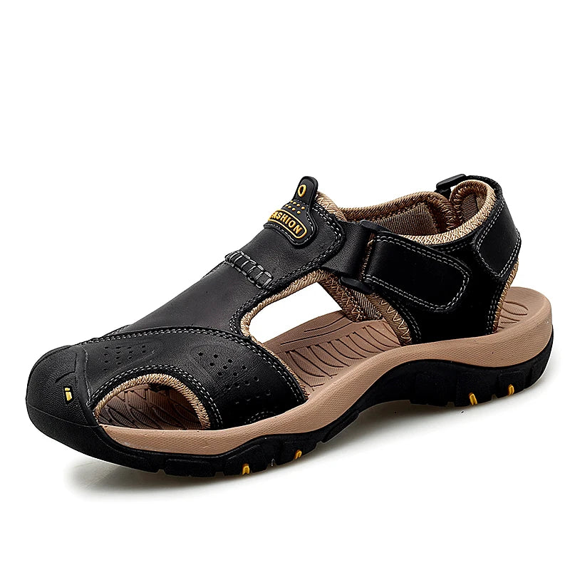 Summer Sandals Leather Outdoor Men Beach Shoes Luxury Breathable Casual Sandal Man Wading Shoes Non-slip Wide lining Slippers