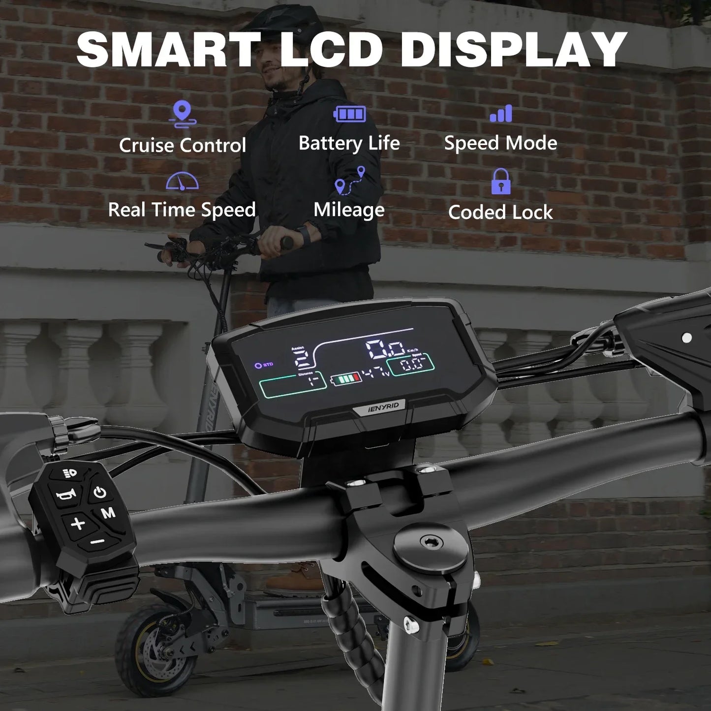 iENYRID iE-S1 Adult Electric Scooter Foldable 48V 15Ah 250W Off-Road Tire E-Mountain Scooter for Sports Entertainment Cycling
