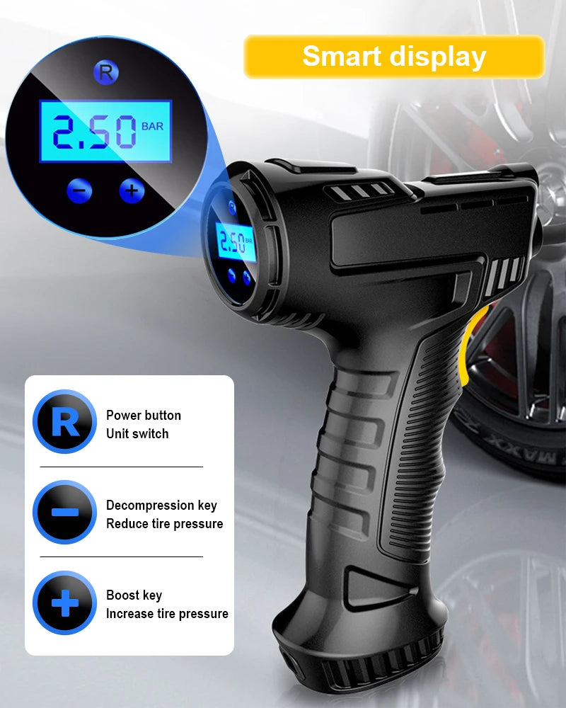 120W Car Air Pump Wireless/Wired Electric Car Tire Inflatable Pump Portable Air Compressor for Tires Digital Auto Tire Inflator