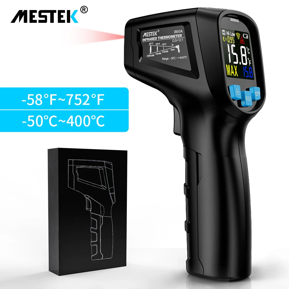 Digital Infrared Thermometer Non-contact Pyrometer Laser Temperature Meter Imager Hygrometer IR Termometro Color LCD Light Alarm
