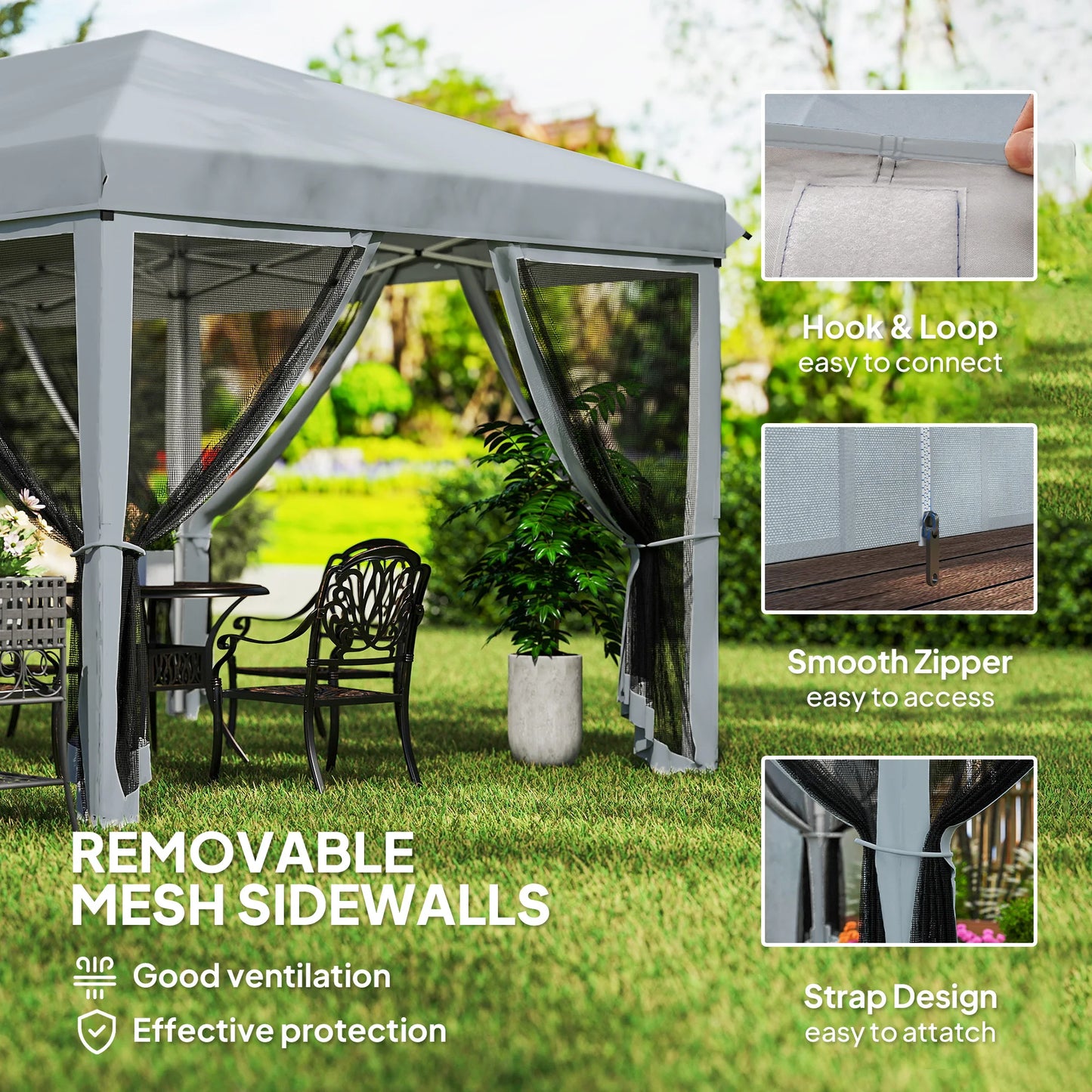 Outsunny 3 x 6m Pop Up Gazebo, Outdoor Canopy Shelter, Marquee Party Wedding Tent with 6 Mesh Walls and Carry Bag, Grey