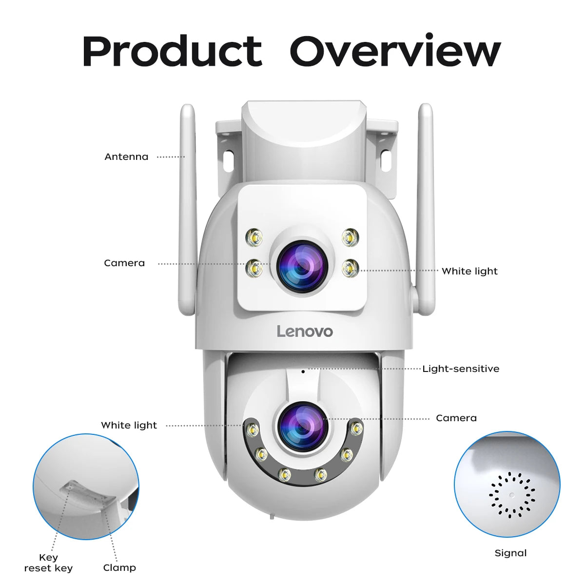 Lenovo Outdoor Security Camera 4K HD IP Camera  with Dual Lens PTZ Color Night Vision CCTV Video Surveillance Protection