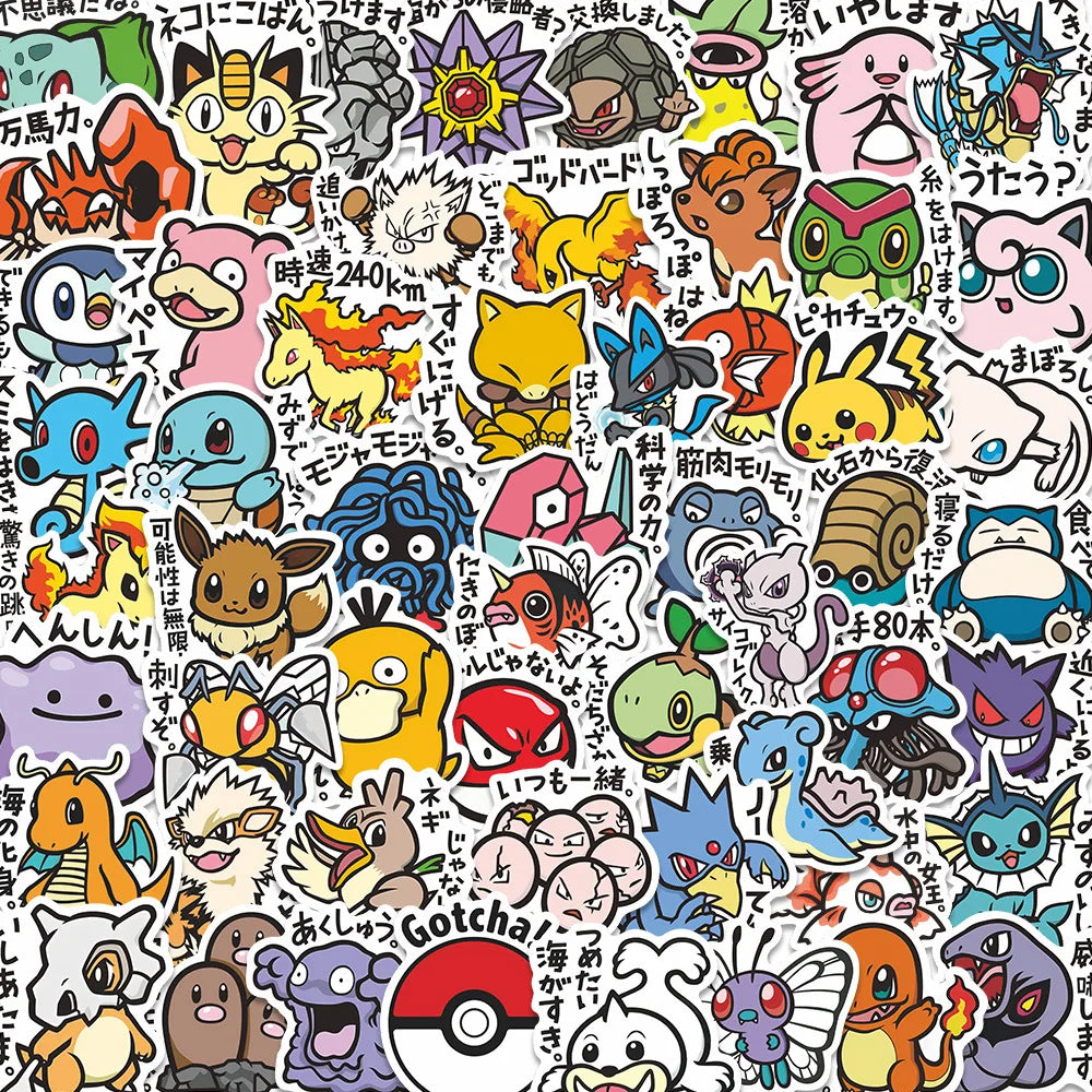 56PCS Cute Anime Pokemon Stickers Cartoon Pikachu Graffiti Sticker for Laptop Motorcycle Stationery DIY Kids Toys Decoration