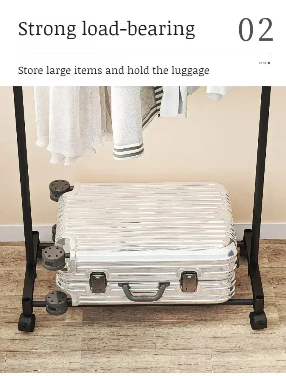 Standing Clothes Hanger Movable Simple Clothing Shelf Bedroom Storage Rack Assembled Closet Organizer Double Rod Coat Rack Floor