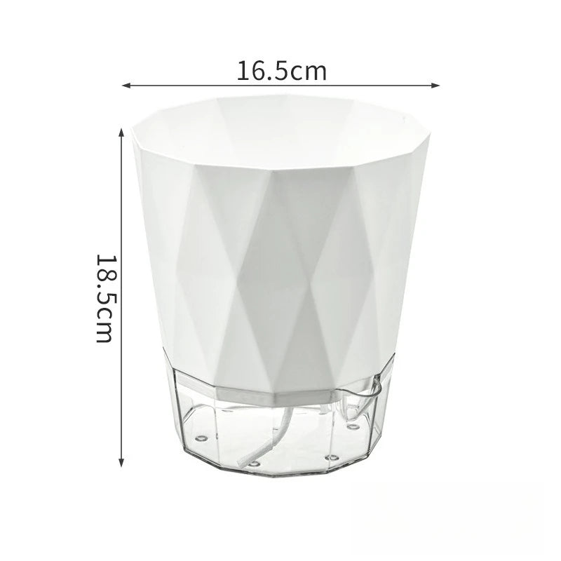 Self Watering Planter Diamond Lazy Flower Pot Transparent Double Layer Plastic Plant Pot for Indoor Plants