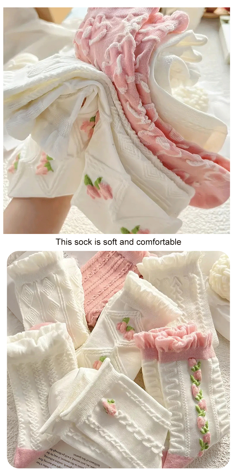 5 Pairs Cute Lace Mid Tube Socks Women's Lolitajk Ruffled Harajuku Style Autumn Winter Soft Versatile Fashionable Girl Socks