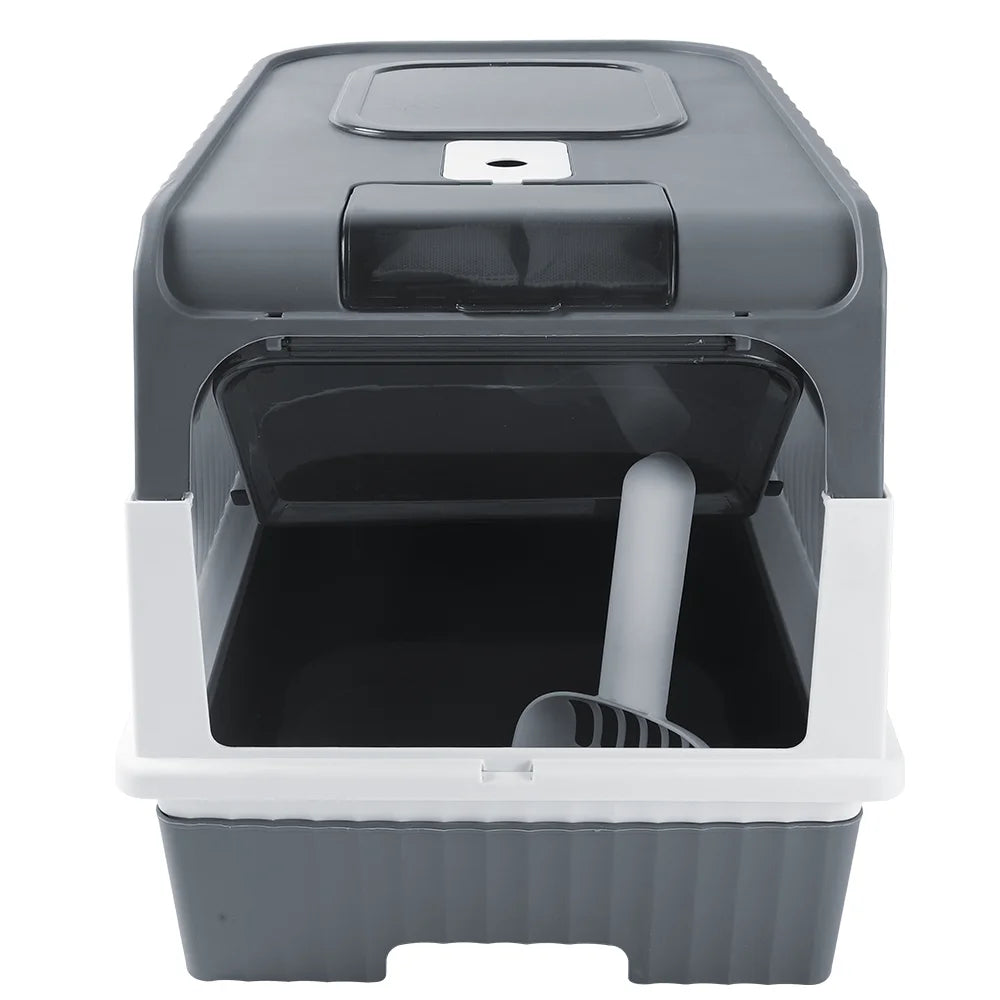 Cat Litter Box Hooded Cat Box Odor-Resistant Fully Enclosed Cat Toilet with Litter Scoop for Home Pets Supplies