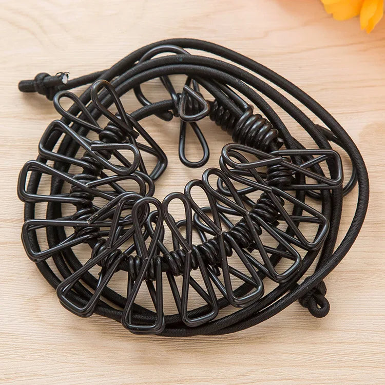 1pc Portable Clothesline With 12 Clips Polychrome Outdoor No Punching Required Travel Camp Retractable Clothes Rope Drying Rack