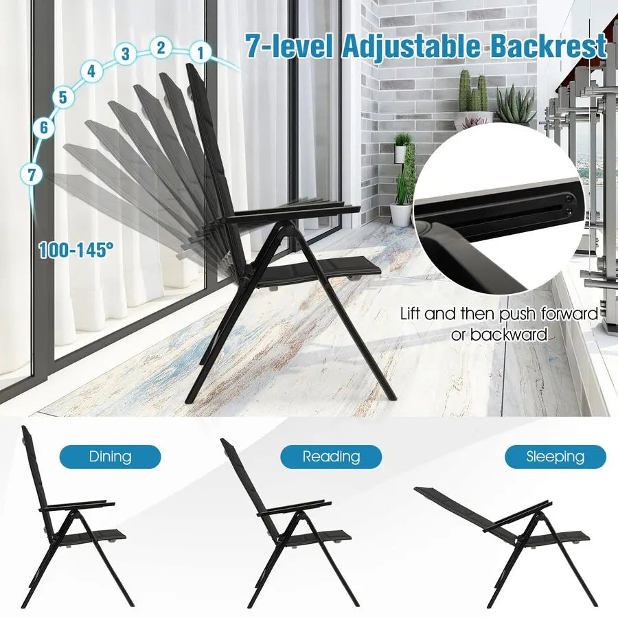 1 2PCS Folding Garden Chairs, Portable Outdoor Dining Chairs with 7Level Adjustable Backrest amp Armrests, Aluminum Patio Bistr