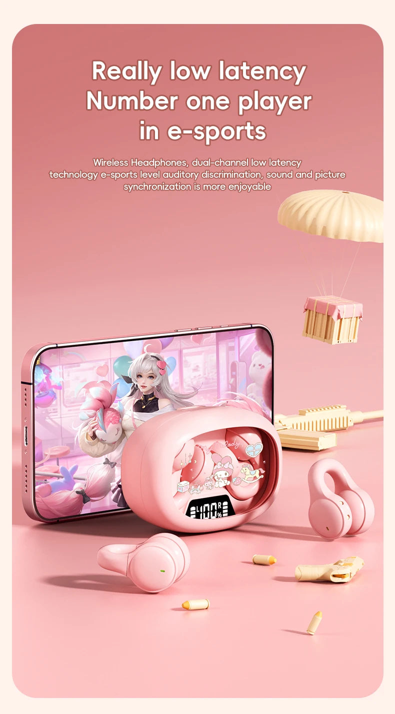 X53 Wireless Headphones Bluetooth Headset Smart Digital Display Volume Adjustment Cute Cartoon Ear Clip Wearing Comfortable
