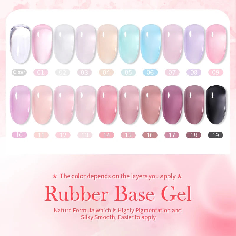 BORN PRETTY 15ml Jelly Nude Rubber Base Gel Natural Milky White Clear Semi permanent Self-Leveling Soak Off UV LED Gel Varnish