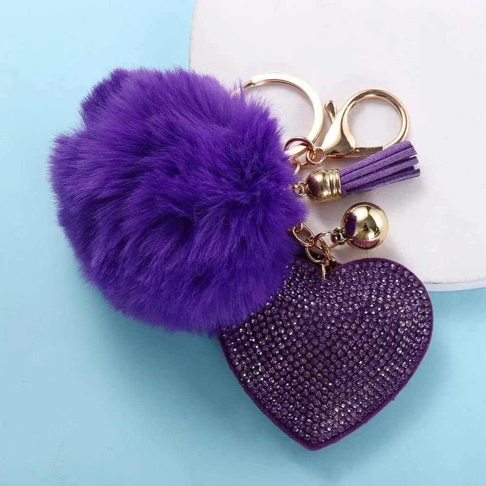 Fashion for Women's Bags Girls Ornaments Packaging Decoration Pompom Keychains Rhinestone Heart Bag Pendant Rhinestone Keyrings