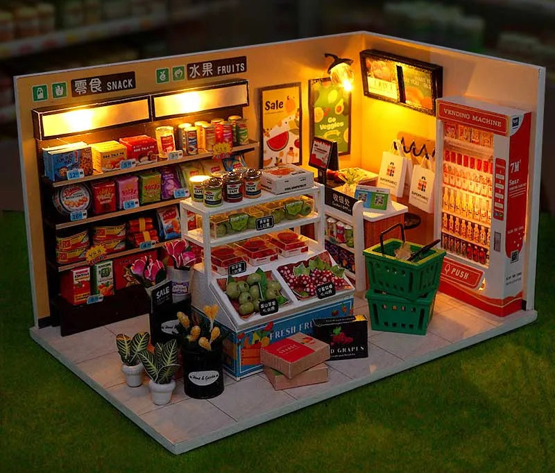 DIY Doll House Wooden Miniature Kit with Furniture Set Handmade Model Assembly Toy Case for Birthday Gifts