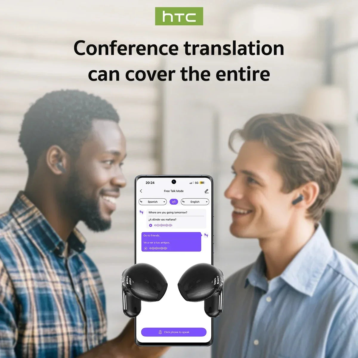 [Ultra HD Screen] HTC NE20 Earphones Bluetooth V6 TWS Sports Wireless Headphones AI Translator Earbud In-Ear Noise Reduction Mic