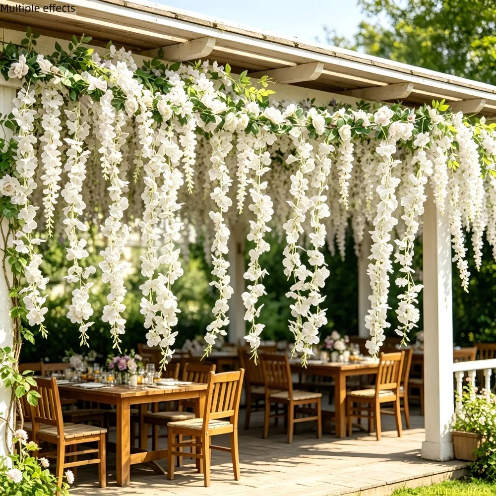 22PC White Rose Vine Wall Hangings and Easy-to-hang White Orchid Flowers Sets Suitable for Various Settings for Homes Wedding
