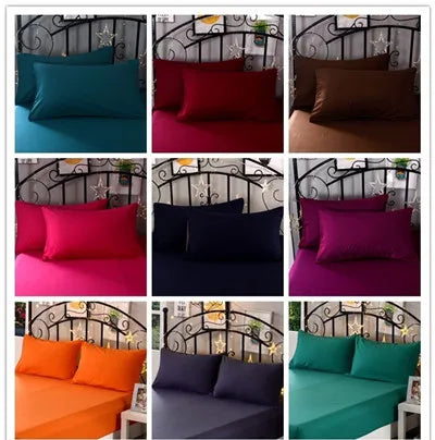 1Pc High Quality 100% Polyester Solid Color Fitted Sheet Mattress Cover Four Corners With  Elastic Band Bed Sheets