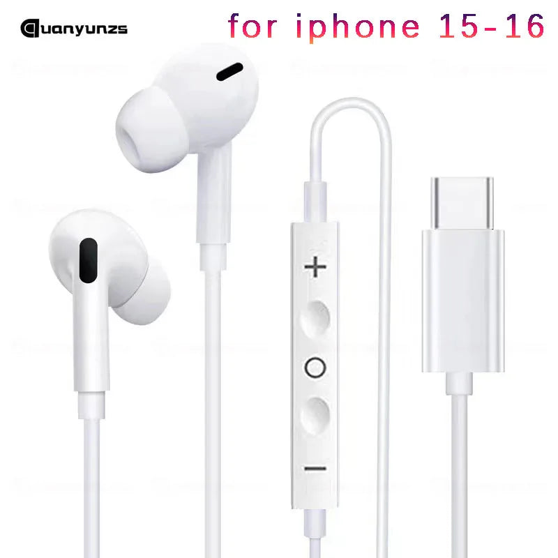 Type c Wired Earphones Cable Earbuds for Apple Lightning Headphones for Iphone 5 6 8 7 Plus X XS MAX XR 10 11 12 13 14 Pro 15 16