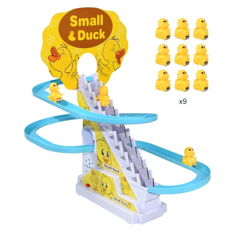 Automatic Climbing Duck Track Toy Set, DIY Rail & Roller Coaster with Music Lights, Interactive Educational Race Game Gift