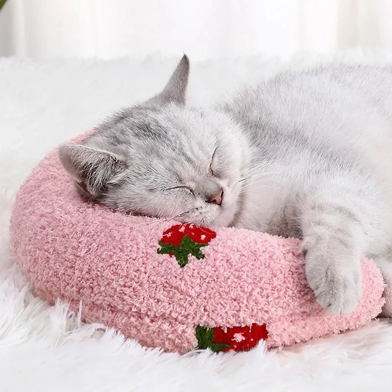 Pet Pillow for Cats and Dogs Soft Plush Thick Filling Cervical Support Hypoallergenic Washable Cover Deep Sleep U-shaped Cat And