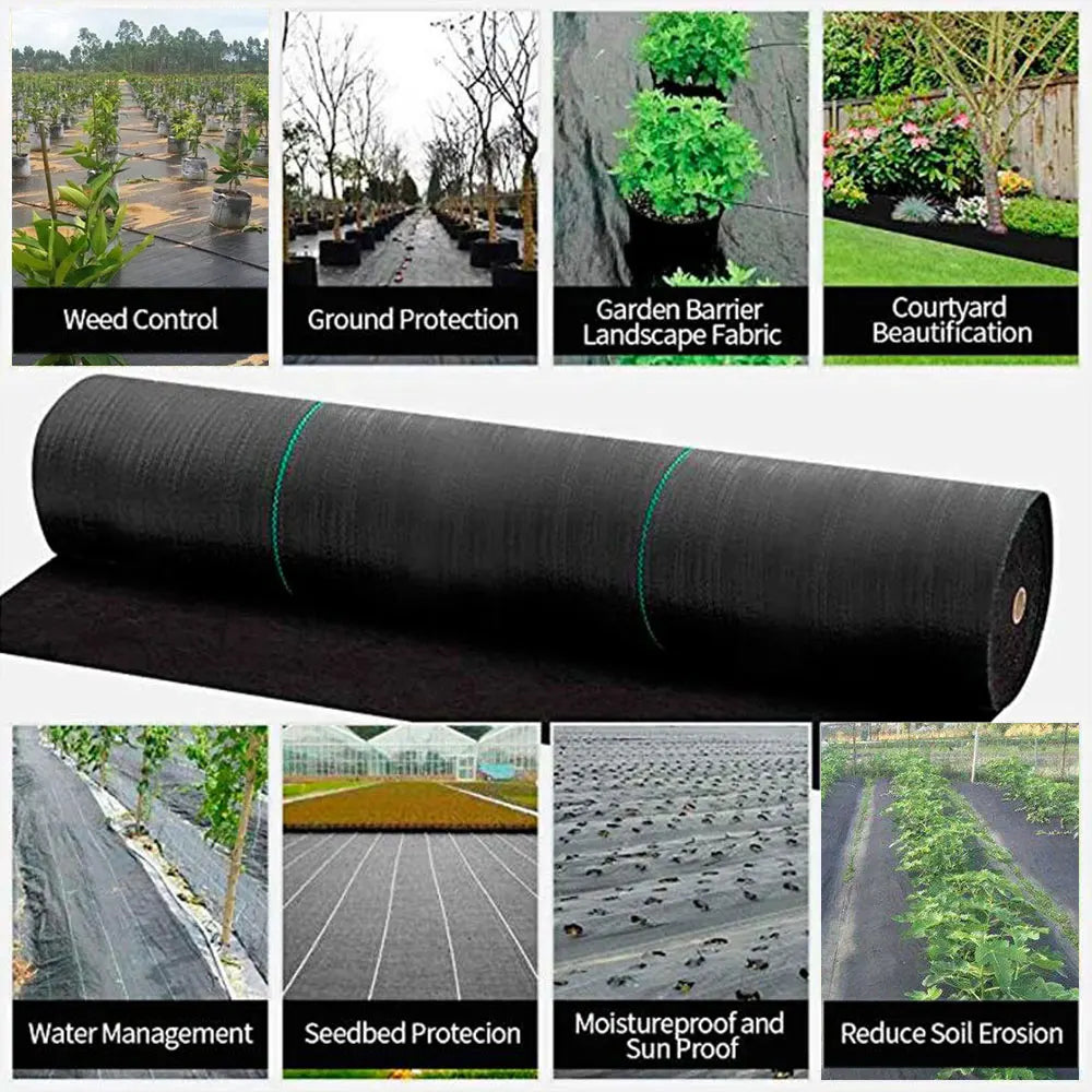 16.4ft/32.8ft PE Woven Weed Control Fabric for Plant Anti Grass Agricultural Mulch Cloth Greenhouse Weeding Mat Water Permeable