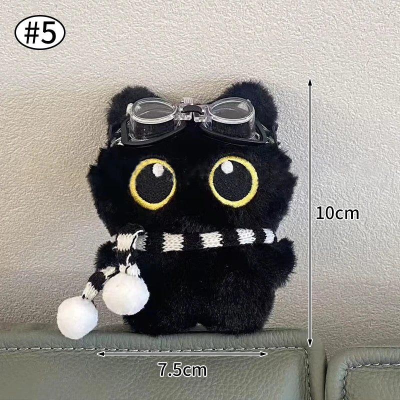 Cute Black Cat Plush Pendant Keychain Pilot Little Black Cat Hanging Backpack Keychain Creative Cat Plush Phone Keychain Gift