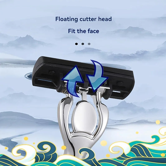 6-Layers Safety Razor Set High Quality Men Razor Sharp Stainless Steel Shaving Changeable Shaver Head Blade ﻿