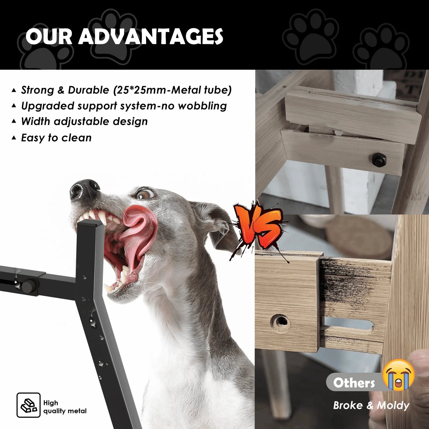 Metal Adjustable Width Raised Dog Bowl Stand for Extra Large Dogs ,Dog food bowl,Elevated Dog Bowls Holder(Bowl Not Included)