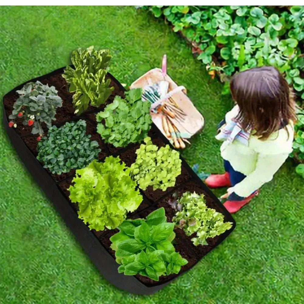 Felt Fabric Raised Garden Bed, 8-Grid Portable Rectangle Grow Bag, Reusable Vegetable Planter Box for Indoor & Outdoor Gardening