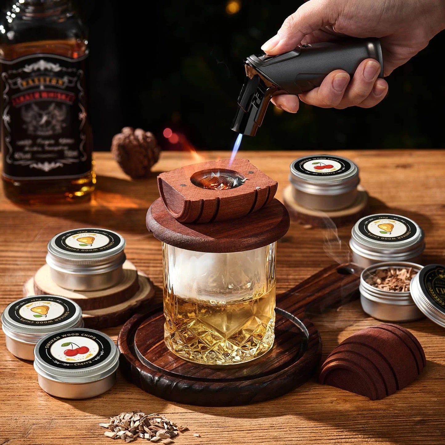 Cocktail Smoker Kit 6 Flavors Wood Chips Wooden Smoked Hood Drink Infuser Old Fashioned Bourbon Whiskey Bar Tools For Home Bar