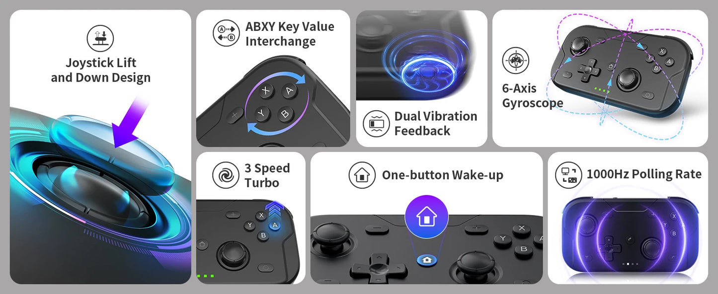 AceGamer Pocket Game Controller Portable Hall Joysticks 1000Hz Bluetooth Gamepad for Switch/Switch2/Android/iOS/PC/Steamdeck
