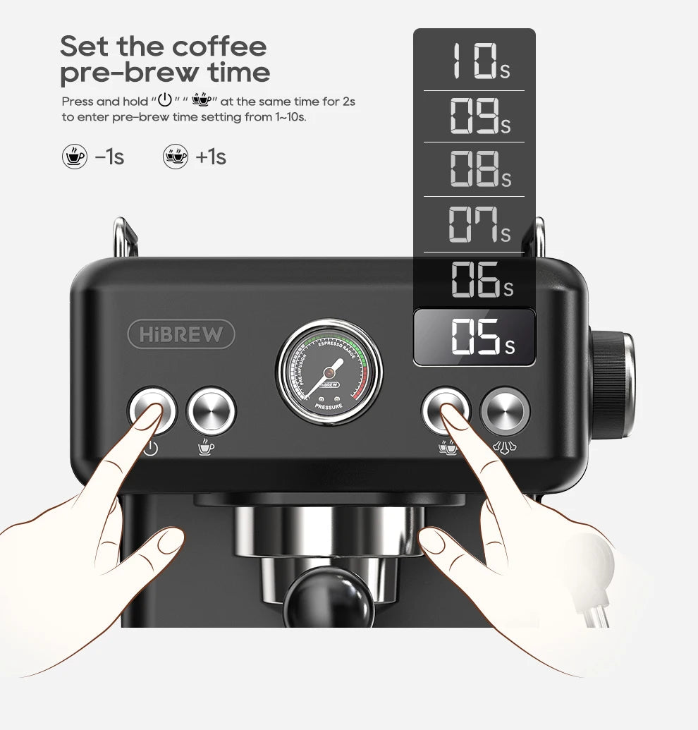 HiBREW H10A Black Espresso Machine Temperature Volume Pre Brewing Adjustable 58mm Portafilter Cappuccino Coffee Maker