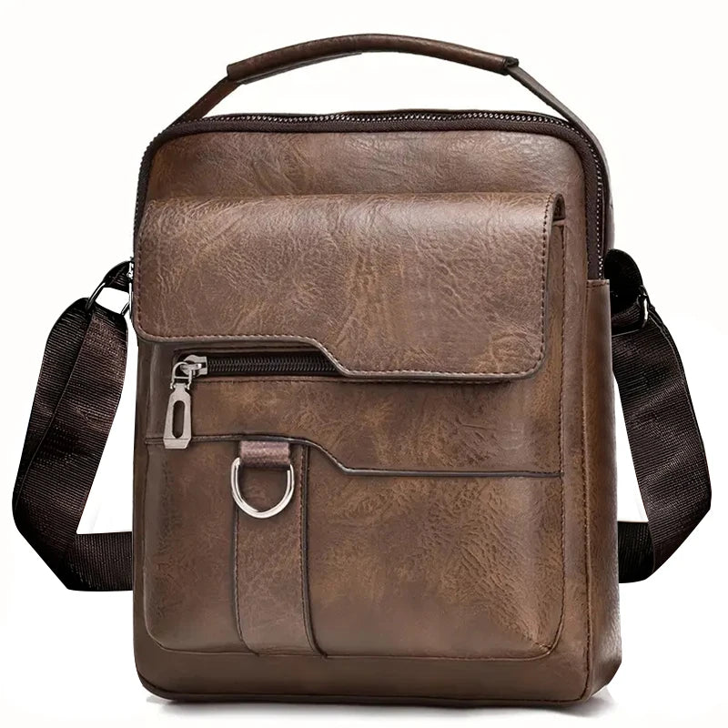 Multi-purpose men's shoulder bag for work, PU crossbody briefcase with handle, professional casual daypack